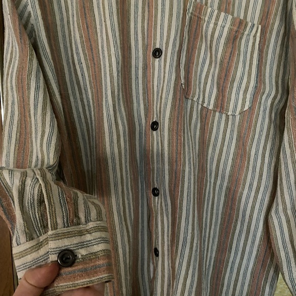Cotton Collarless Men’s Shirt in Muted Stripes - Picture 3 of 5
